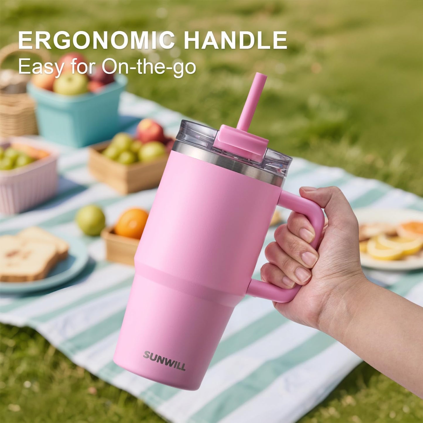 SUNWILL 20 oz Tumbler with Handle and Straw Leak Proof,Travel Coffee Mug with Lid, Stainless Steel Cup Insulated for Office & Gym, Cupholder Friendly, Powder Coated Orchid