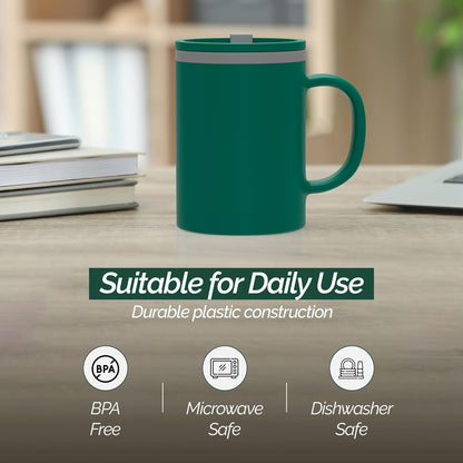 Copco Iconic 16oz Double Wall Insulated Desk Mug with Lid & Handle, Set of 2, BPA-Free Reusable Plastic, Spill-Resistant, Microwave & Dishwasher Safe, Wide Mouth (Grey)