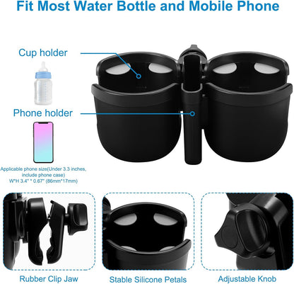 Accmor Stroller Cup Holder with Phone Holder, Bike Cup Holder, Universal Cup Holder for Uppababy Nuna Doona Strollers, 2-in-1 Cup Holder for Walker, Wheelchair, Scooter - Colors A