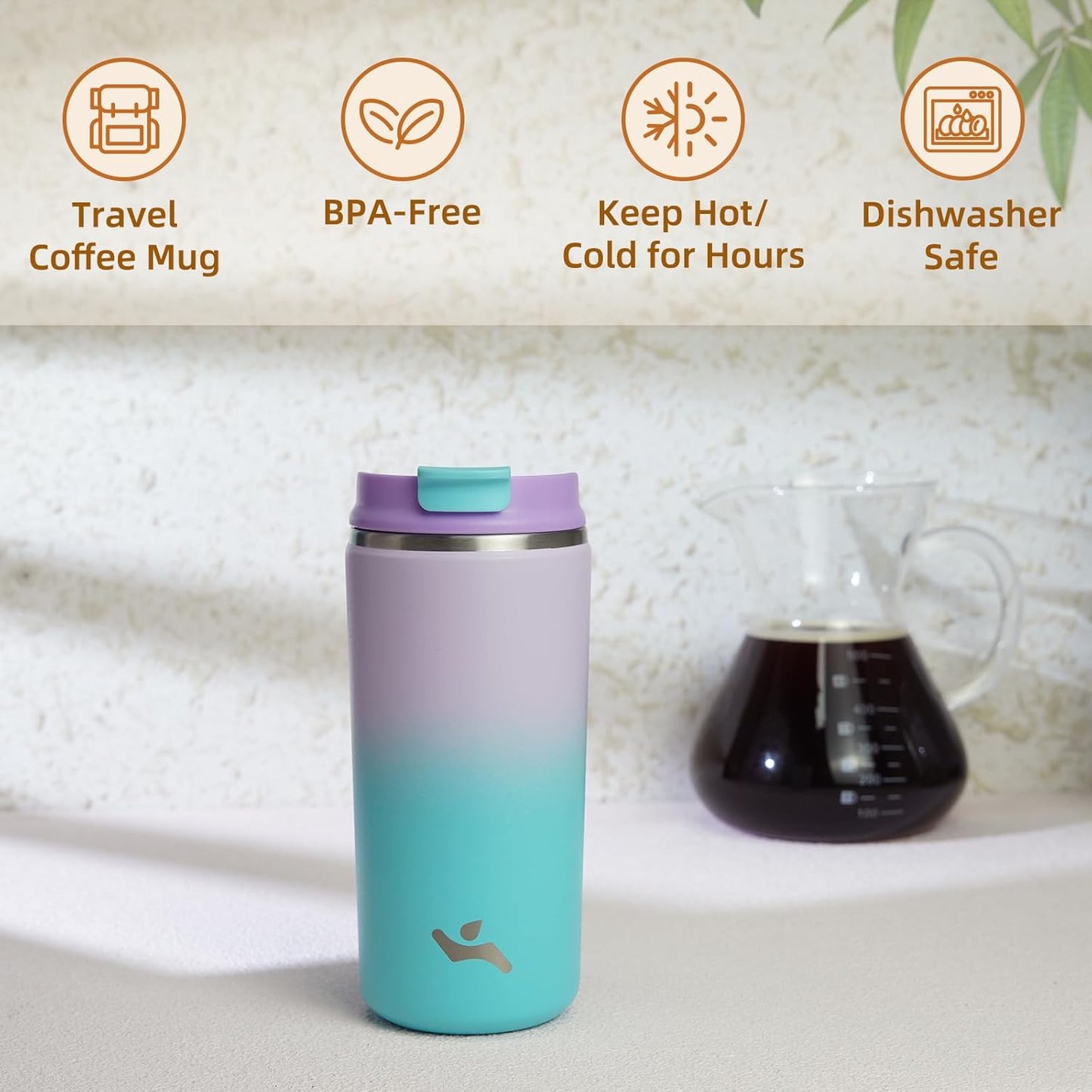 Konokyo Tumbler with Lid, 16 oz Travel Coffee Mug Double Wall Vacuum Stainless Steel Thermal Metal Cup Insulated Water Bottle,Navy Blue