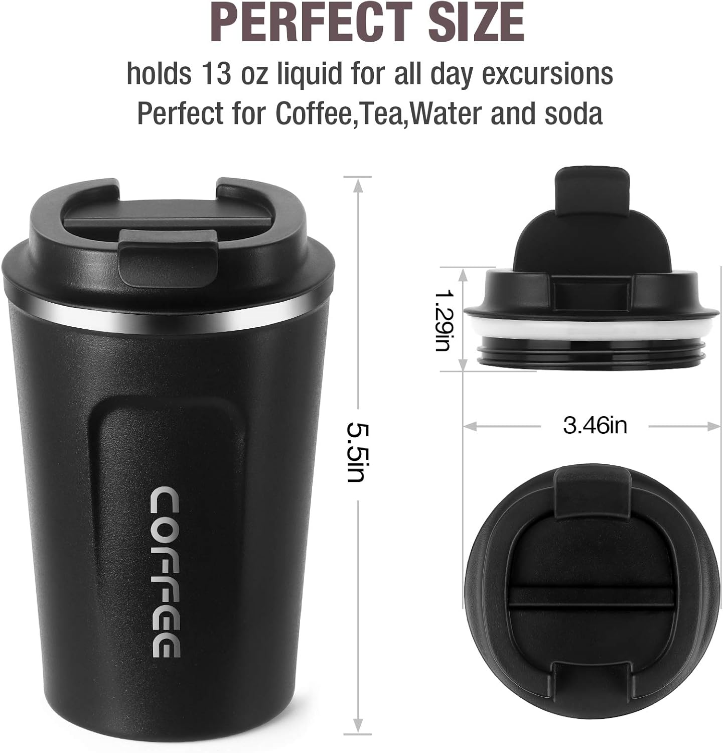 17oz (510ml) Vacuum Insulated Coffee Travel Mug, Leak proof Double Wall Stainless Steel Reusable Cup with Lid, Thermal Tumbler for Hot and Cold Drinks, Matte Texture White