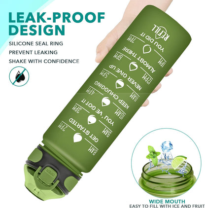 Enerbone 32 oz Drinking Water Bottle with Times to Drink and Straw, Motivational with Carrying Strap, Leakproof BPA & Toxic Free, Ensure You Drink Enough Water for Fitness Gym Outdoor