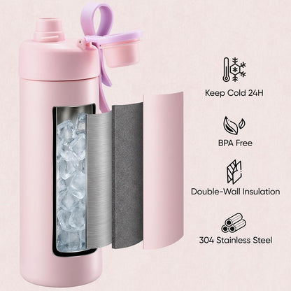 Fijinhom 18 oz Insulated Water Bottle with Handle, 304 Stainless Steel Double Wall Vacuum, Keep 24H Cold, Leak Proof, BPA-Free,with Lid & Non-Slip Bottom for Outdoor, Sports, Work, Travel (Black)