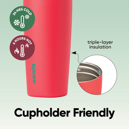 Owala SmoothSip Slider Insulated Stainless Steel Coffee Tumbler, Reusable Iced Coffee Cup, Hot Coffee Travel Mug, BPA Free 20 oz, Grey/Blue (High Dive)