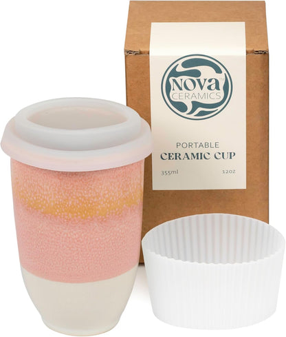 NOVA CERAMICS Coffee Tumbler – Travel Mug - On the Go Coffee Mug – Microwave & Dishwasher Safe Green Coffee Tumbler - Gifts For Women Men Him Her – 16oz – Monsoon