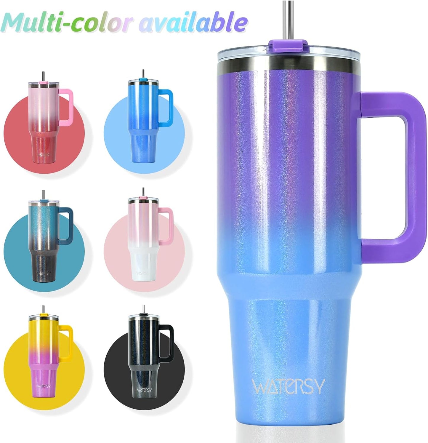 40 oz Tumbler with Handle,Tumbler with Lid and Straw,Double Wall Insulated Cup Stainless Steel Travel Mug(Cold for 34 Hours),Water Bottle for Iced Tea,Coffee,Cold Beverages(Purple)