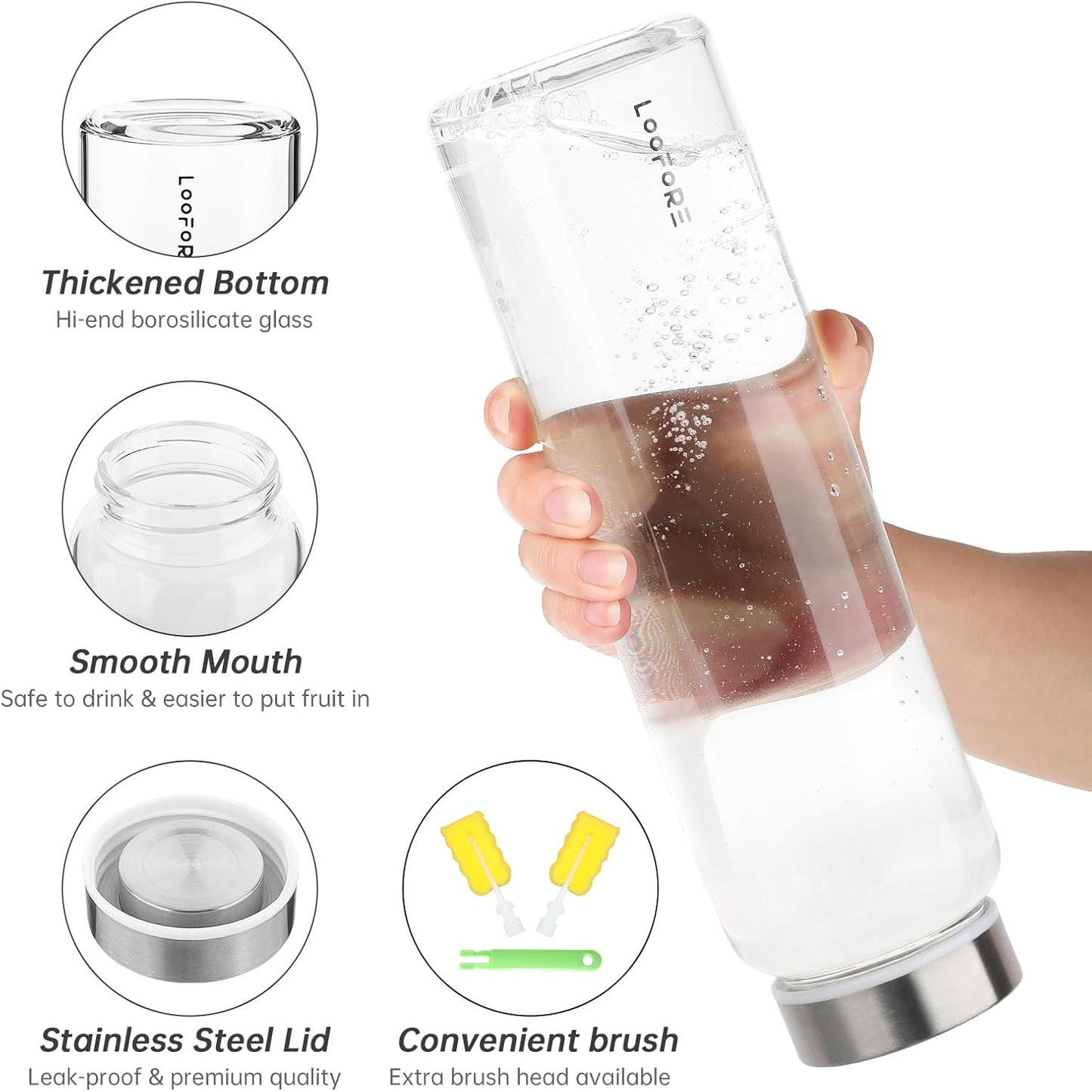 32 oz Glass Water Bottle with Straw - Reusable Eco Friendly Bpa Free - Borosilicate Glass Water Bottles with 2 Lids & Neoprene Sleeve - for Gym, Sports & Workout, Daily - 1 Pack