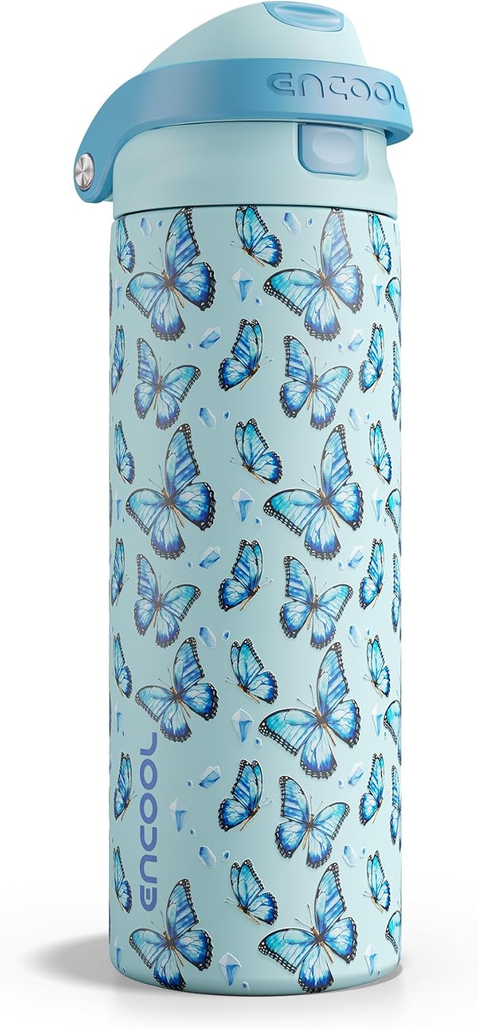 ENCOOL Leakproof Insulated Water Bottle with Straw Dual-Sip Water Bottle Bag-Safe Design for Work, Commute & Gym – Keeps Drinks Cold All Day, 24 oz, Lemonade Pink - Colors B