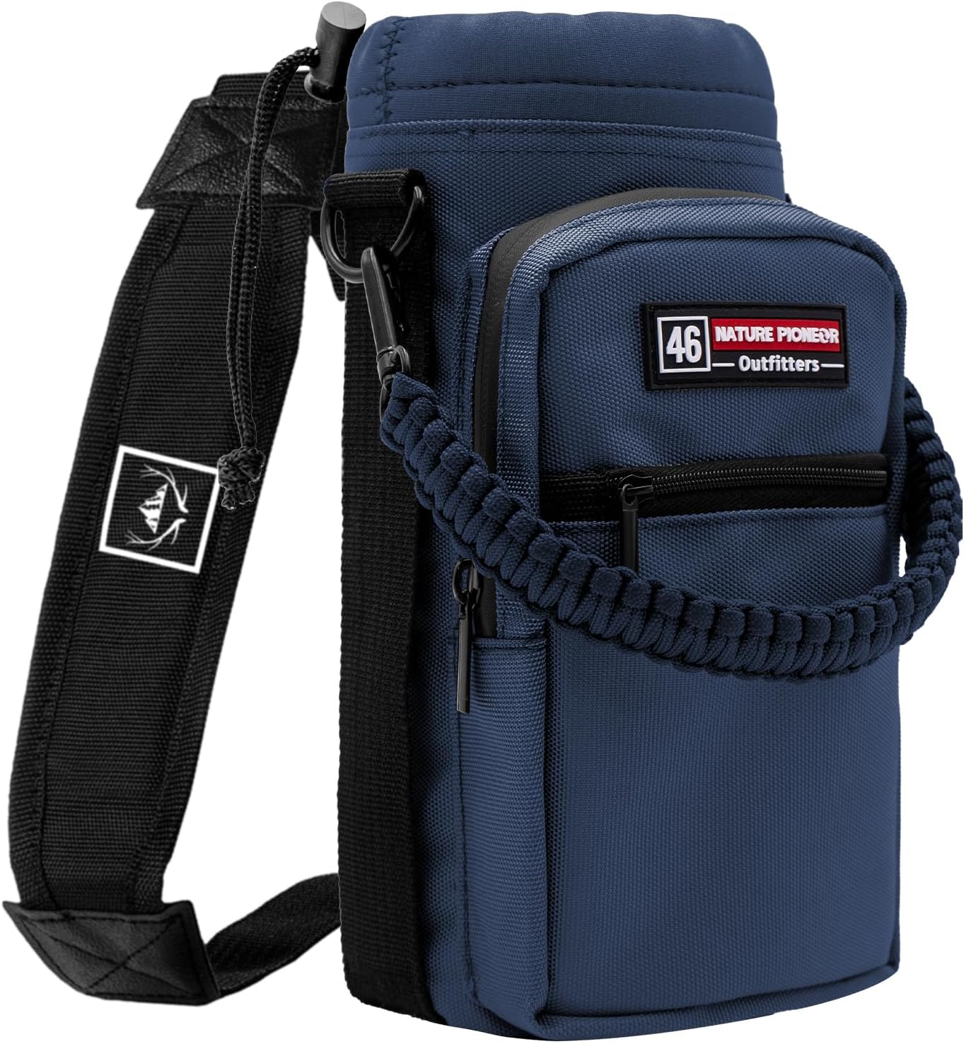 NATURE PIONEOR Water Bottle Holder with Adjustable Strap - 26/32/36/40/46/64oz Insulated Water Bottle Sling Carrier with Paracord Handle & 2 Pockets, Outdoor Sports, Hiking, Camping, Gym