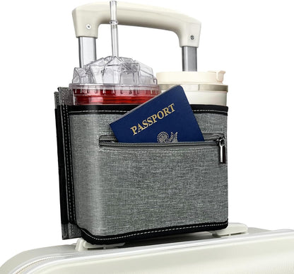 Travel Luggage Cup Holder, Liveagain Drink Caddy, Luggage Cup Holder Attachment, Free Hand Suitcase Drink Carrier for Drinks Beverages, Coffee, Bottles, Snack (Gray)