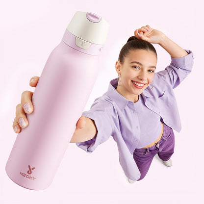 Meoky 24 oz Slim Insulated Water Bottle: Leak Proof Locking Lid, 2-in-1 Straw and Spout, 24 Hours Cold, Top Handle, BPA Free, Stainless Steel Water Bottle for Men Sports Travel Gym, Night