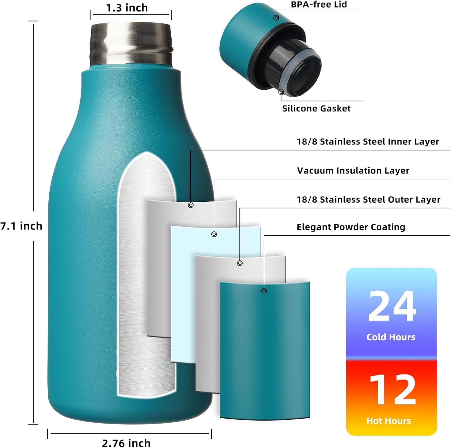 BJPKPK Insulated Water Bottles, 18 oz Stainless Steel Metal Water Bottle with Strap, BPA Free Leak Proof Jugs, Mugs, Flasks, Reusable Thermal Flasks for Sports & Travel, Black - Colors A