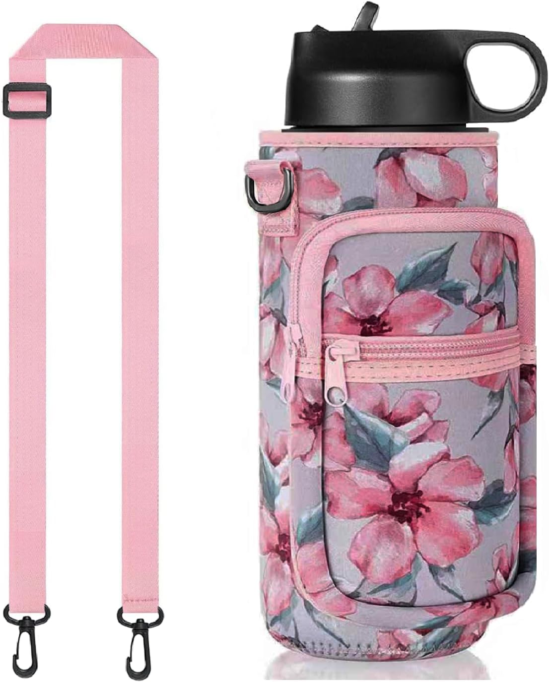 Water Bottle Holder with Strap, Insulated Crossbody Sling Bag, Carrier with Phone Pocket for Walking Hiking Camping Fishing