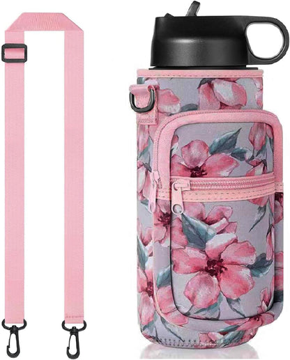 Water Bottle Holder with Strap, Insulated Crossbody Sling Bag, Carrier with Phone Pocket for Walking Hiking Camping Fishing