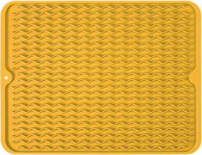 Silicone Dish Drying Mat, Non-Slip Easy Clean Sink Mat Large Heat-resistant Dish Drainer Mat for Kitchen Counter, Sink, Refrigerator or Drawer liner (12" x 6", BLACK)