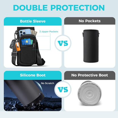 32/40/64OZ Insulated Water Bottle - Keep Cold 48H Hot 24H, Combo Straw/Spout Lids, Paracord Handle for Gym/Hiking, Carrier Bag +Strap, Cup Mat, BPA-Free Stainless Steel Flask Jug