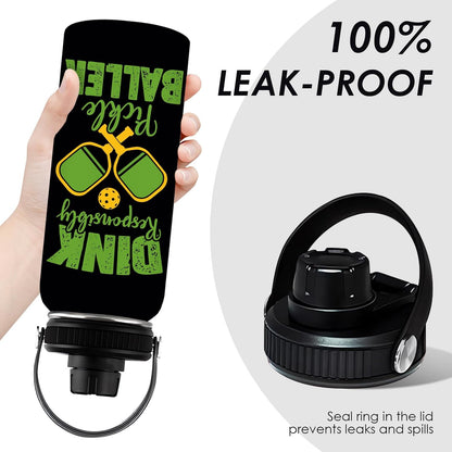 Pickleball Water Bottle 32oz | Insulated Stainless Steel Travel Tumbler with Lid Leak-Proof Keep Hot or Cold, BPA-Free |Dink Responsibly Gifts for Pickleball Lovers