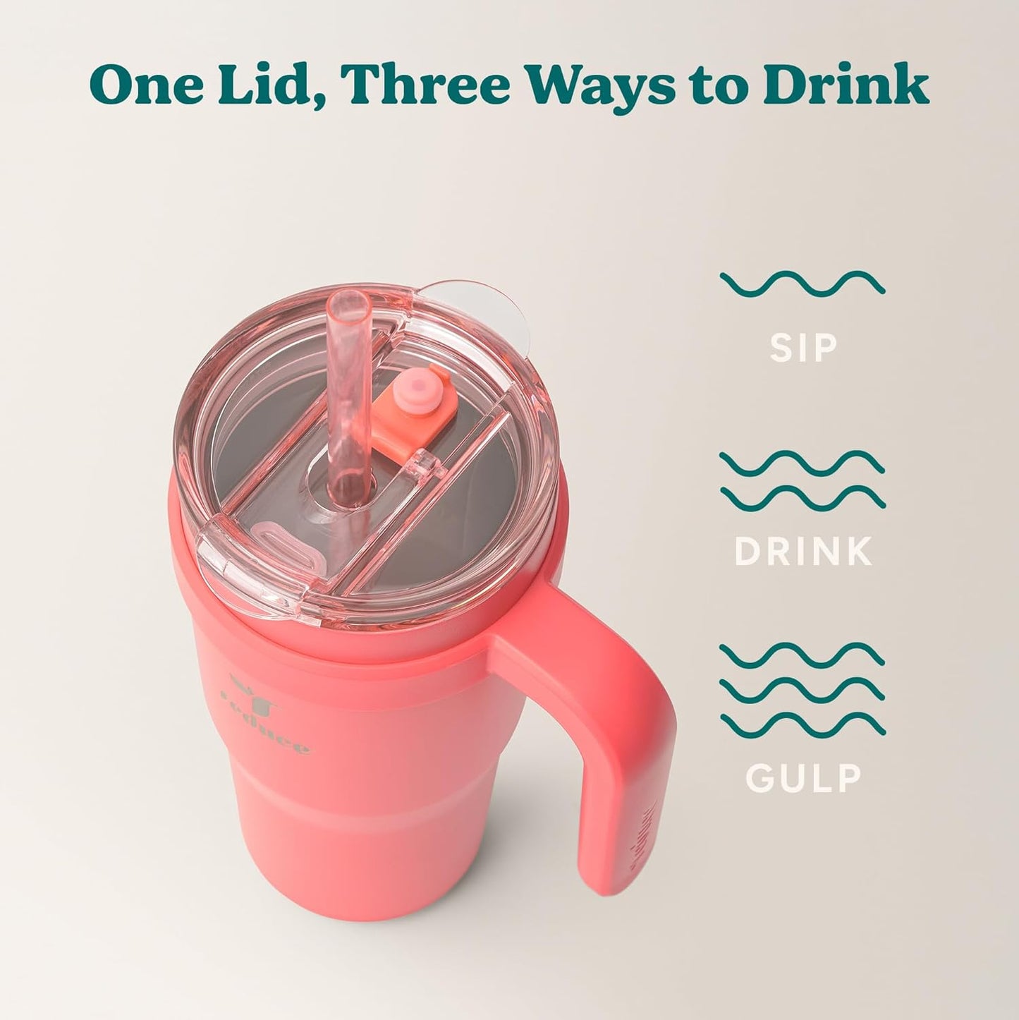 REDUCE 24 oz Stainless Steel Tumbler with Handle - Dual-Wall Vacuum Insulated Travel Mug, Sweat-Proof Lid & Reusable Straw - Keeps Drinks Cold for 24 Hrs, Fits Cupholders, Dishwasher Safe - Lilac Bud