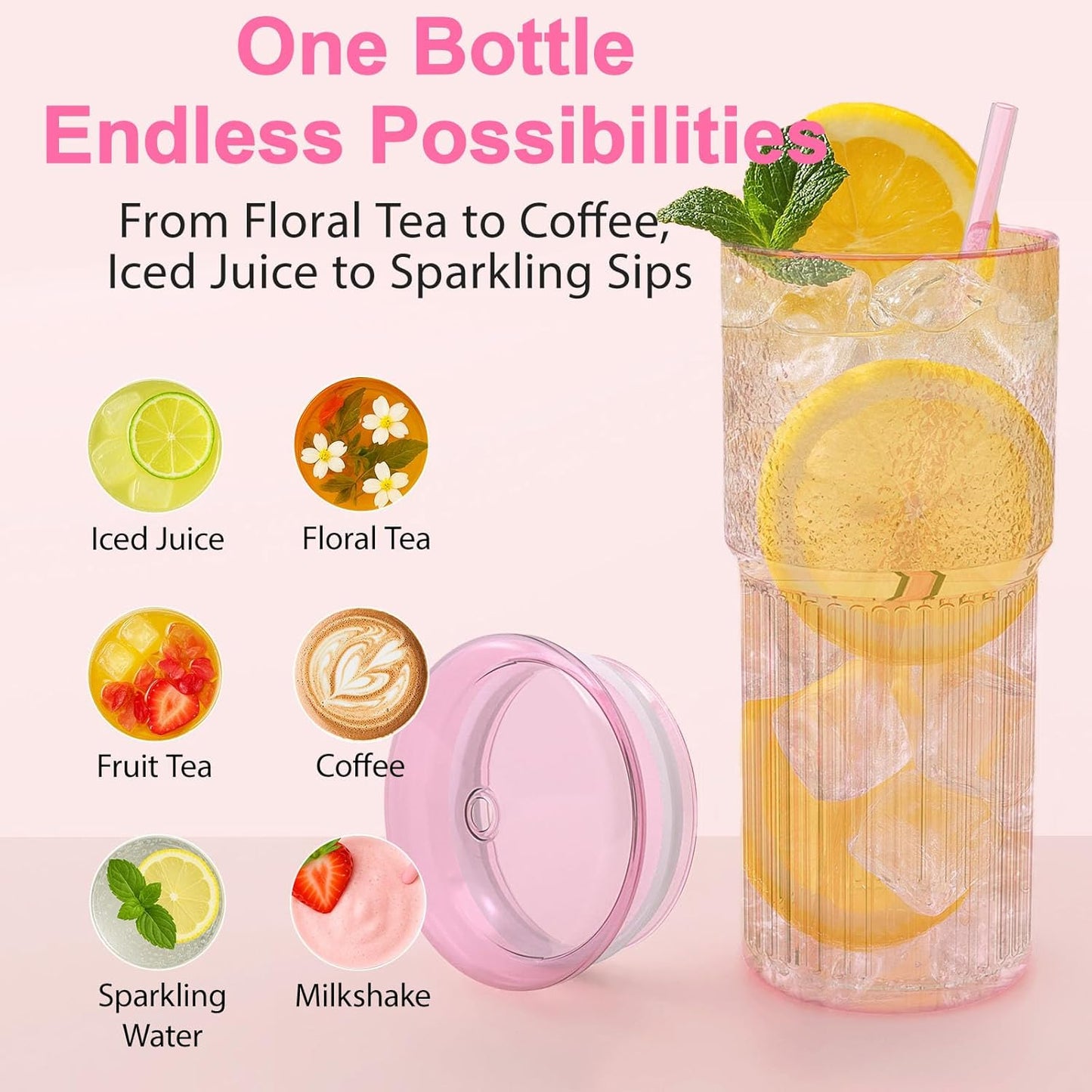 Luiaiog 20 oz Glass Cups with Lids and Straws – Single Reusable Tumbler, Thickened Shatter-Resistant Glass, Ideal for Iced Coffee, Smoothies, Cocktails, Juices – Elegant & Durable Drinkware