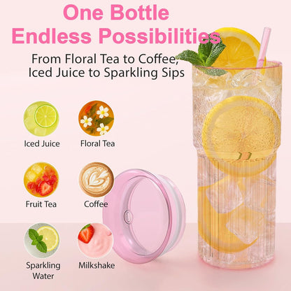 Luiaiog 20 oz Glass Cups with Lids and Straws – Single Reusable Tumbler, Thickened Shatter-Resistant Glass, Ideal for Iced Coffee, Smoothies, Cocktails, Juices – Elegant & Durable Drinkware