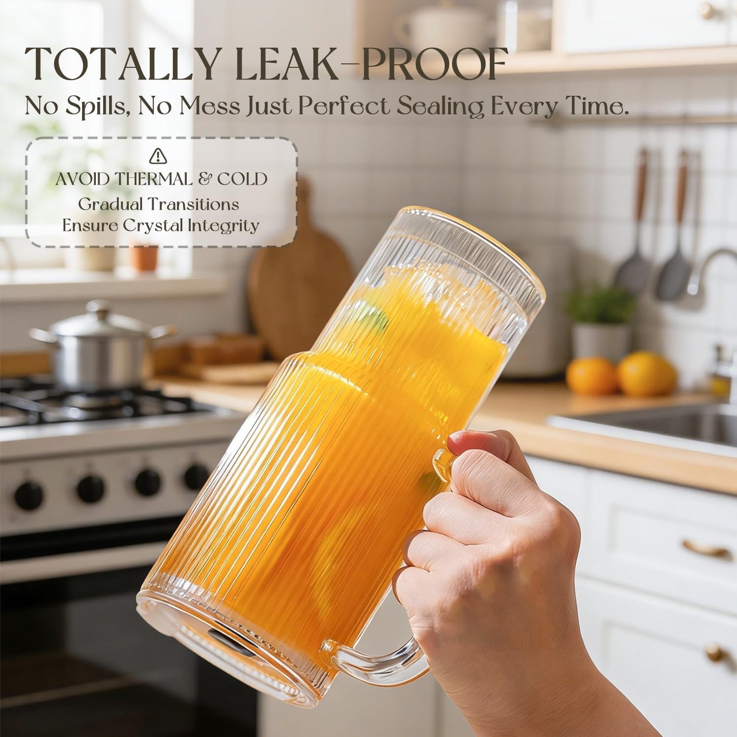 KEMORELA Large 26oz Clear Glass Mug with Handle and Sliding Lid – Aesthetic Ribbed Tumbler for Iced Coffee, Smoothies & Hot Drinks – Reusable Travel Cup with Straw, Dishwasher Safe (Ribbed Tumbler)