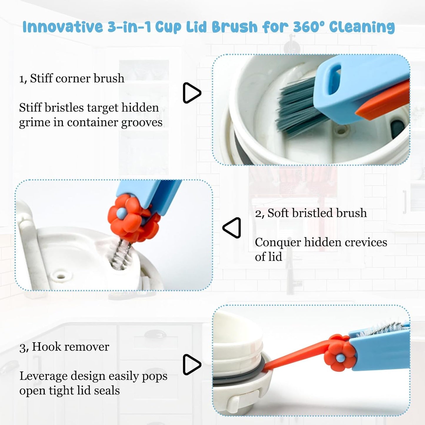 3 Pack Cup Lid Cleaning Brush Water Bottle Cleaner Brush, Bottle Brush Cleaner for Stanley Owala, Cup Bottle Cleaner Brush for Tumbler Kitchen Bottle Mug