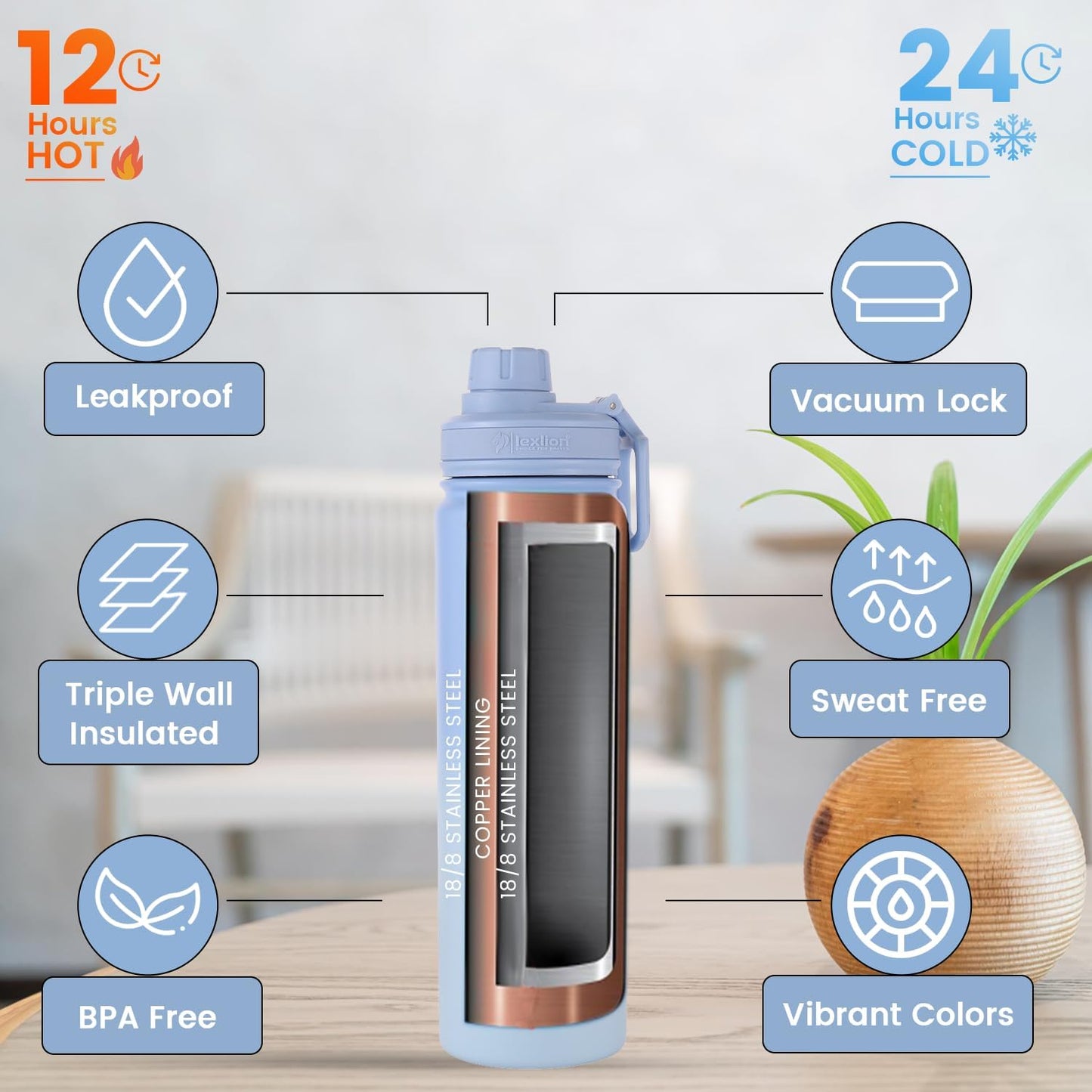 Lexlion Tea Infuser Water Bottle 32 Oz – Triple Wall Insulated Stainless Steel, Loose Leaf & Fruit Strainer, 3 Leakproof Lids, BPA-Free Silicone Sleeve, Reusable Thermal Mug