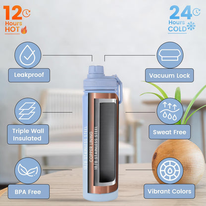 Lexlion Tea Infuser Water Bottle 32 Oz – Triple Wall Insulated Stainless Steel, Loose Leaf & Fruit Strainer, 3 Leakproof Lids, BPA-Free Silicone Sleeve, Reusable Thermal Mug
