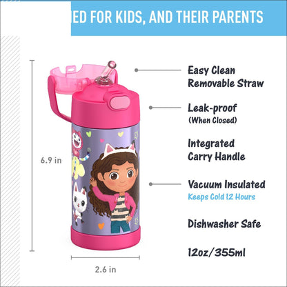 THERMOS FUNTAINER Water Bottle with Straw - 12 Ounce - Kids Stainless Steel Vacuum Insulated Water Bottle with Lid, Bluey - Colors B