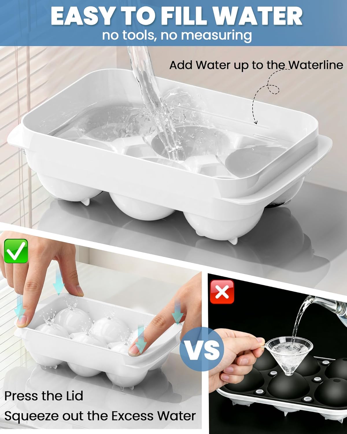 Large Ice Cube Tray for Freezer - 2 Pack Stackable Round Ice Cube Molds Set, Easy to Fill & Release with Storage Bin and Tongs for Kitchen, Party, Cocktail & Coffee, Gifts for Whiskey Lover (1.93In)