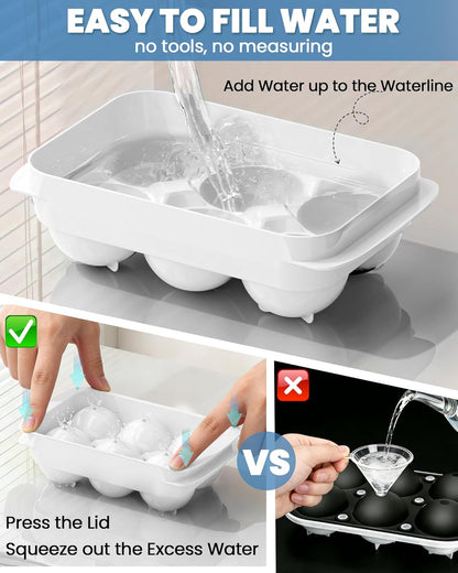 Large Ice Cube Tray for Freezer - 2 Pack Stackable Round Ice Cube Molds Set, Easy to Fill & Release with Storage Bin and Tongs for Kitchen, Party, Cocktail & Coffee, Gifts for Whiskey Lover (1.93In)