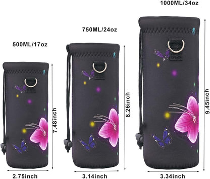 RICHEN Neoprene Water Bottle Carrier Bag with Adjustable Shoulder Strap,Insulated Water Bottle Cover for Stainless Steel/Glass/Plastic Bottles
