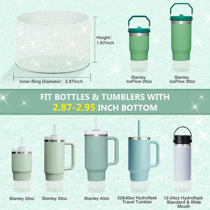 WUQID Protective Bling Silicone Boot Sleeve, Compatible with Stanley Tumbler 20-40oz & Hydro Flask Bottle 12oz-24oz, Glitter Reduces Dents Sleeve Cover for More Bottles/Tumblers Bottom of 2.83-2.95in