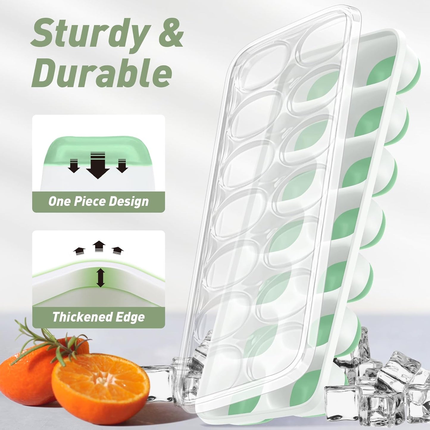 ChefAide 4‑Pack Ice Cube Trays with Lids, 56‑Cube Total Stackable Freezer Ice Trays, Durable Silicone & Plastic Easy‑Release Ice Molds for Cocktails, Coffee & Drinks