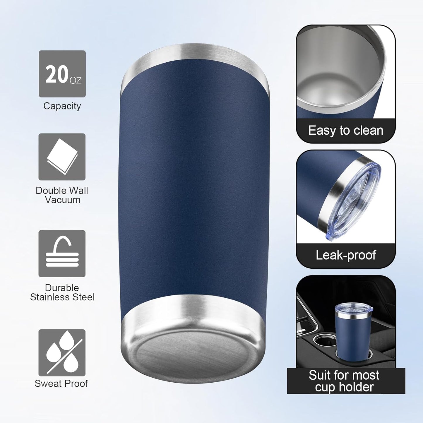 20oz Tumbler with Lid and Straw Double Wall Powder Coated Vacuum Insulated Coffee Tumbler Stainless Steel Insulated Travel Coffee Mug Spill-Proof Thermal Cup for Hot and Cold Beverage,Black