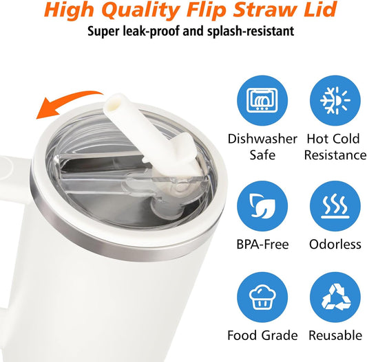 40 oz Tumbler Flip Straw Lid for Stanley Cup Accessories, 2 Pack Leak Proof Stanley Lid Replacement 40 oz for Stanley Quencher