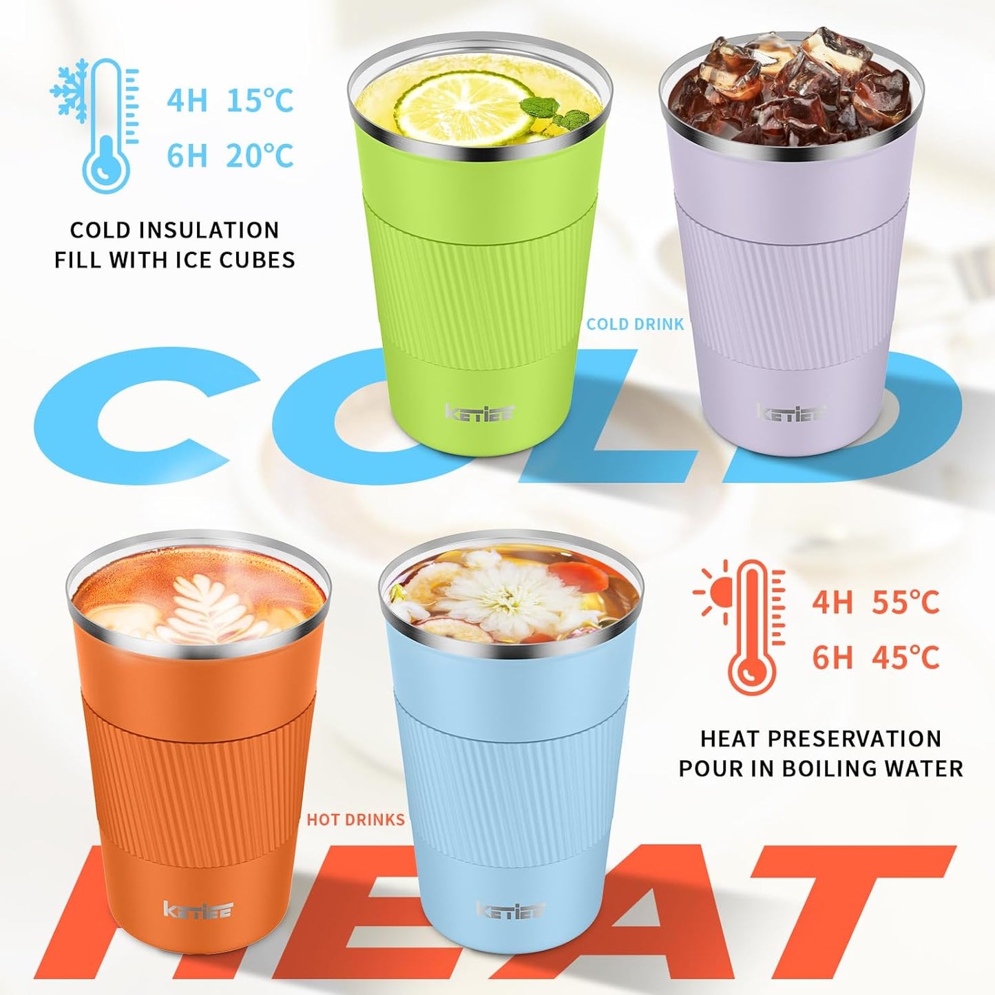 KETIEE Travel Coffee Mug Spill Proof 12oz, Insulated Travel Mug to Go, Reusable Coffee Cup with Seal Lid, Vacuum Stainless Steel Tumbler for Hot/Cold Drinks (Red)