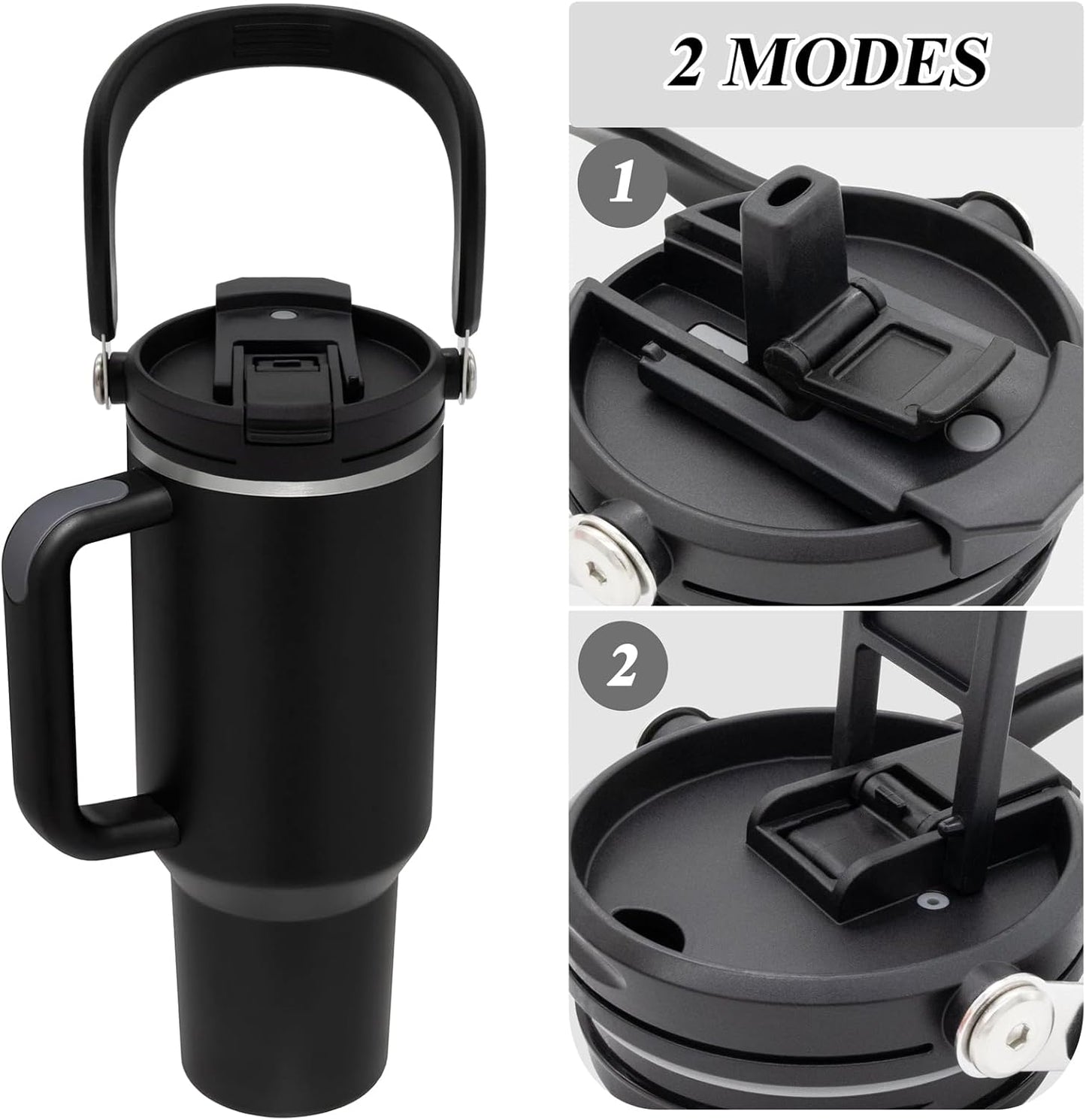 40 oz Flip Straw Lid for Stanley Quencher Travel Tumbler 40 oz Cup, Replacement Flip Tumbler Lid With Straw, Easy to Carry (Black)