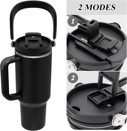 40 oz Flip Straw Lid for Stanley Quencher Travel Tumbler 40 oz Cup, Replacement Flip Tumbler Lid With Straw, Easy to Carry (Black)