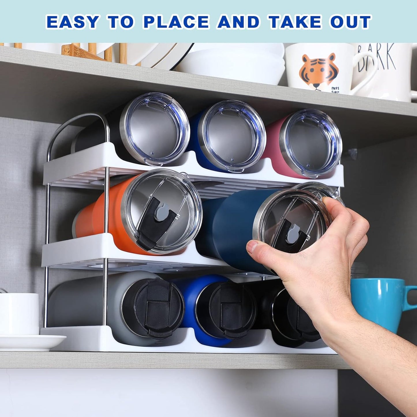 LARGER Compartment - 3 Tier Stackable Water Bottle Organizer Holder - for Stanley 40oz & Others' Large Tumbler - Clear Wine Rack, 12 Cup Bottle Holder for Cabinet Home Countertop Fridge Pantry Shelf