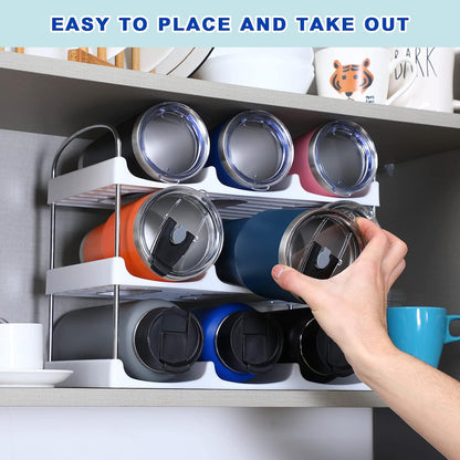 LARGER Compartment - 3 Tier Stackable Water Bottle Organizer Holder - for Stanley 40oz & Others' Large Tumbler - Clear Wine Rack, 12 Cup Bottle Holder for Cabinet Home Countertop Fridge Pantry Shelf