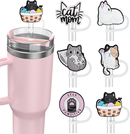 6PCS Straw Covers for Stanley Cup Tumbler 30 oz / 40 oz Leak Proof Straw Toppers 10mm Silicone Cute Straw Stopper Caps for Stanley Cup Accessories-Pink Mice