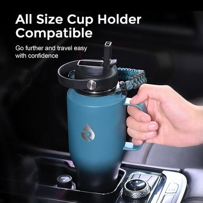 RAYMYLO 40 oz Insulated Water Bottle with Straw fit in Car Cup Holder, Triple Wall Vacuum Stainless Steel(Cold 48 hrs, Hot 24 hrs), Leakproof & Non-BPA, Hydro Travel Flask with Straw and Spout Lid