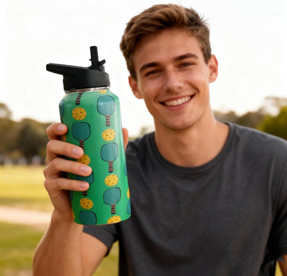 32oz Pickleball Water Bottle Insulated Vacuum Stainless Steel Tumbler Travel Mugs With Straw for Game Sport,Pickleball Accessories
