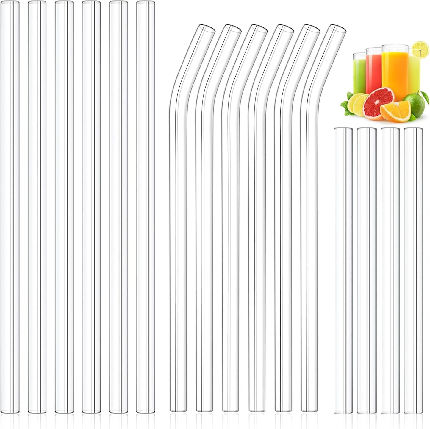 16 Pack Clear Glass Straws Shatter Resistant, Φ10 mm Thick Glass Straws, Family Pack