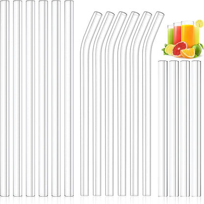 16 Pack Clear Glass Straws Shatter Resistant, Φ10 mm Thick Glass Straws, Family Pack