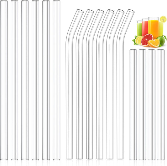16 Pack Clear Glass Straws Shatter Resistant, Φ10 mm Thick Glass Straws, Family Pack