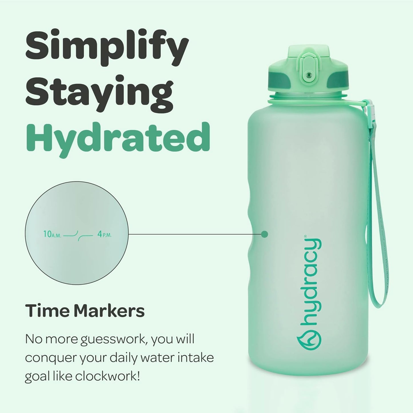 Hydracy Water Bottle with Time Marker -Large BPA Free Water Bottle & No Sweat Sleeve -Leak Proof Gym Bottle with Times to Drink - Ideal for Fitness Sports & Outdoors