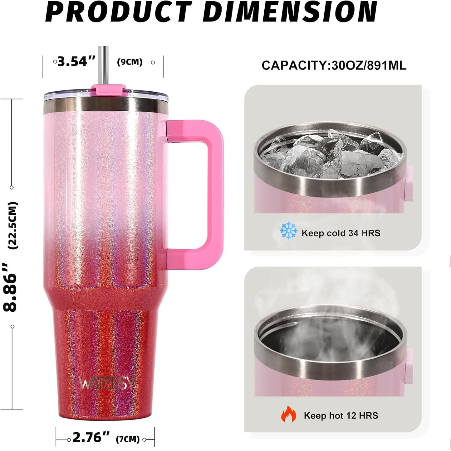 40 oz Tumbler with Handle,Tumbler with Lid and Straw,Double Wall Insulated Cup Stainless Steel Travel Mug(Cold for 34 Hours),Water Bottle for Iced Tea,Coffee,Cold Beverages(Purple)