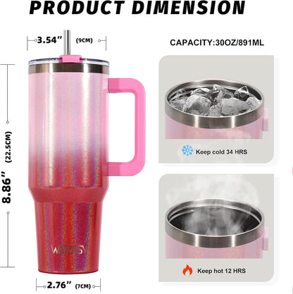40 oz Tumbler with Handle,Tumbler with Lid and Straw,Double Wall Insulated Cup Stainless Steel Travel Mug(Cold for 34 Hours),Water Bottle for Iced Tea,Coffee,Cold Beverages(Purple)